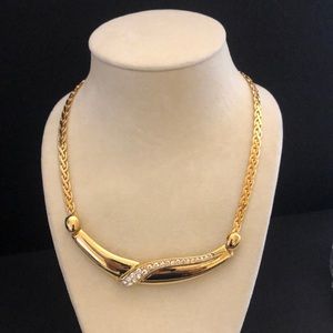 Vtg Signed L R Lady Remington Gold Tone Center Piece Necklace Clear Rhinestones